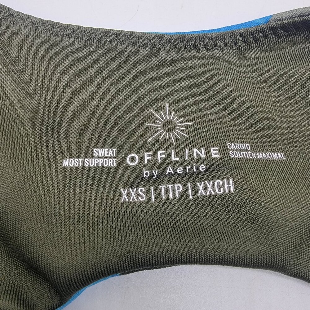Offline by Aerie Sports Bra Stretch Cardio Most Support Sz XXS Blue Black Floral - Picture 3 of 3